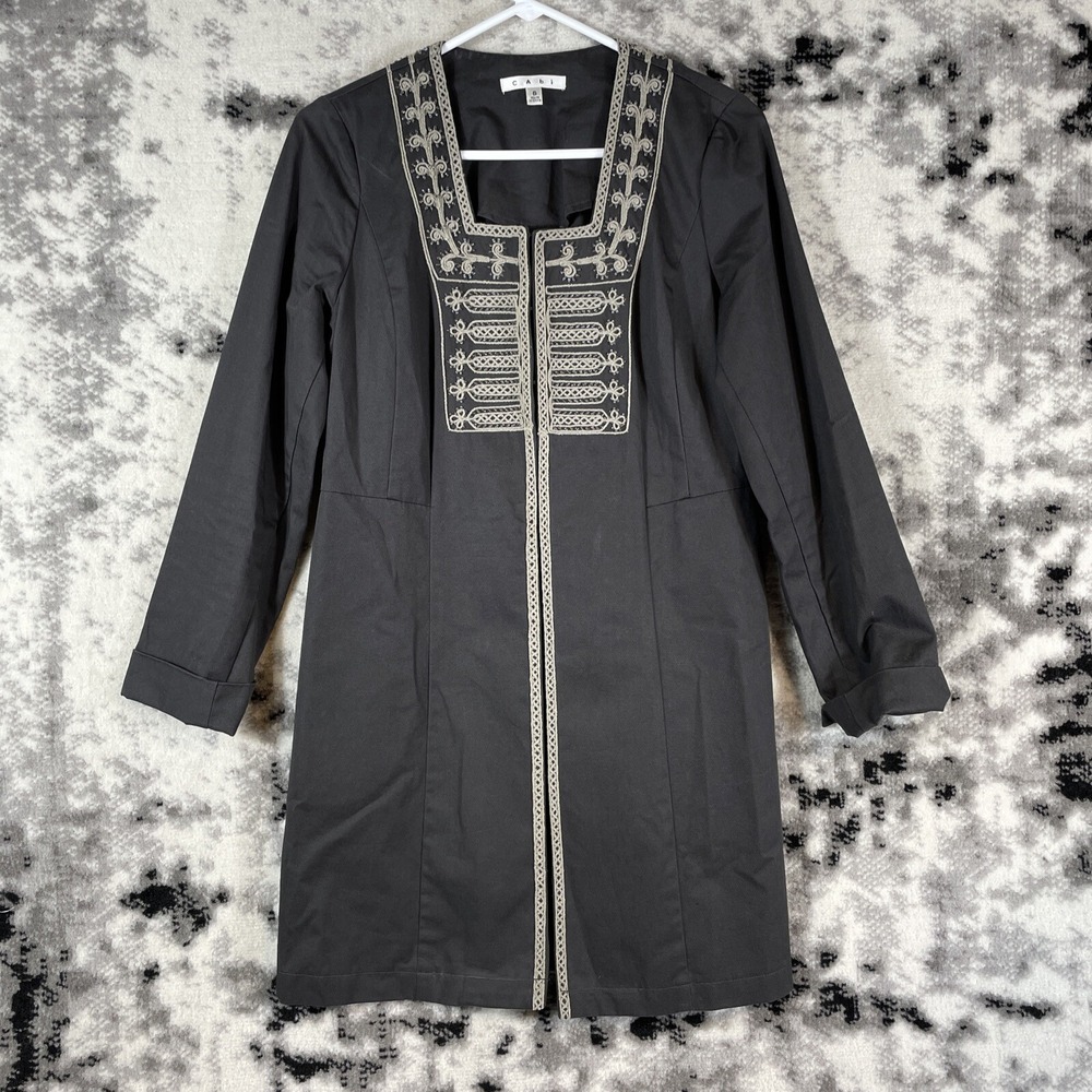 Cabi Turkish Delight Military Jacket Womens Size 6 Black Long Beaded Embroidered